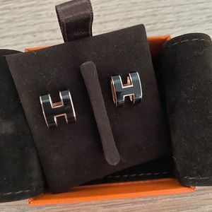 Hermes pop H earrings black rose gold